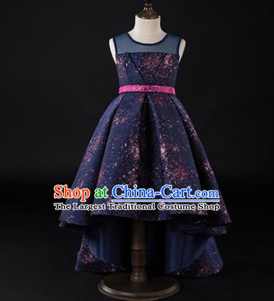 Children Princess Catwalks Costume Girls Compere Modern Dance Purple Full Dress for Kids