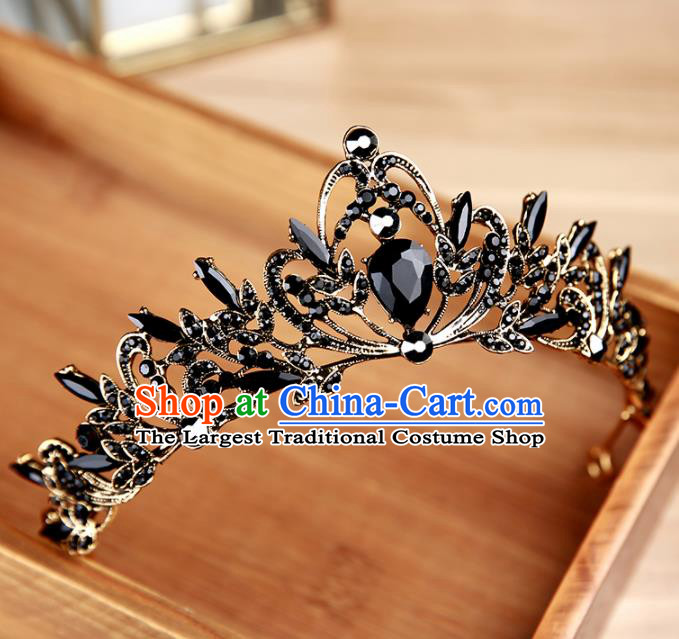 Handmade Top Grade Bride Black Hair Clasp Hair Accessories Baroque Queen Royal Crown for Women