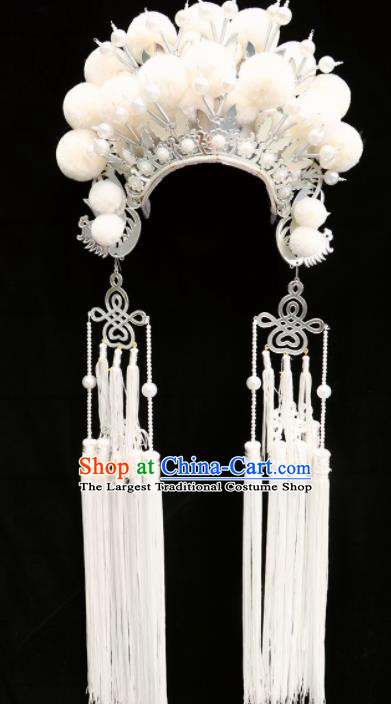 Traditional Chinese Beijing Opera Princess Hats Peking Opera Diva White Phoenix Coronet for Women