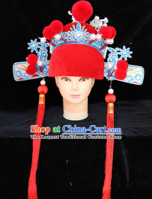 Traditional Chinese Beijing Opera Bridegroom Hair Accessories Peking Opera Niche Red Hat for Men