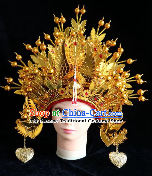 Traditional Chinese Peking Opera Bride Golden Phoenix Coronet Beijing Opera Princess Hats for Women