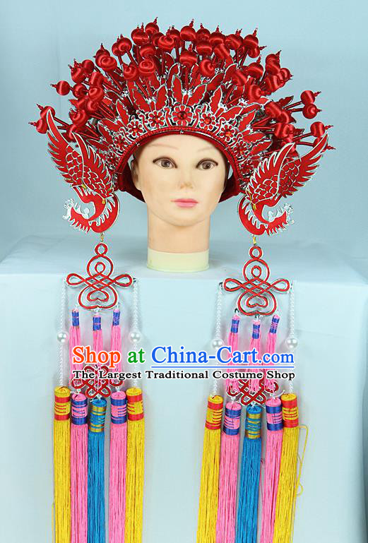 Chinese Traditional Peking Opera Bride Phoenix Coronet Beijing Opera Princess Red Chaplet Hats for Women