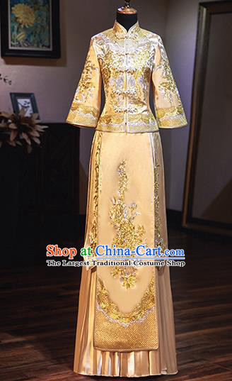 Chinese Traditional Wedding Costumes Bride Embroidered Peony Golden Xiuhe Suits Ancient Full Dress for Women