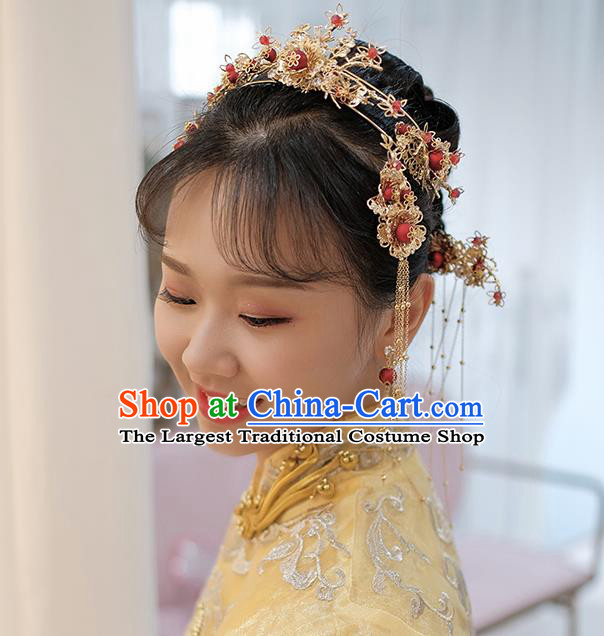 Chinese Ancient Traditional Hanfu Hairpins Handmade Bride Classical Hair Accessories Complete Set for Women