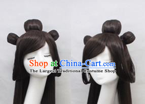 Chinese Ancient Cosplay Princess Wigs Swordswoman Chignon Handmade Wig Sheath