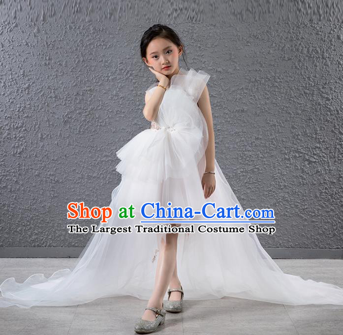 Children Stage Performance Catwalks Costume Compere Princess White Veil Trailing Full Dress for Girls Kids