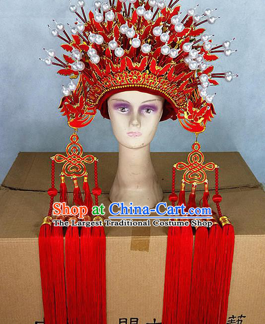 Chinese Traditional Peking Opera Red Butterfly Phoenix Coronet Beijing Opera Diva Chaplet Hats for Women