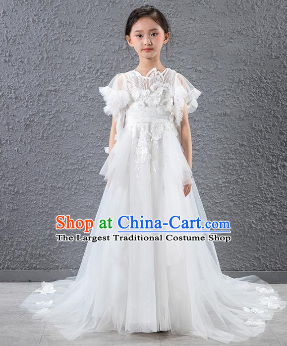 Children Catwalks Stage Performance Costume Compere Flowers Fairy Trailing Full Dress for Girls Kids