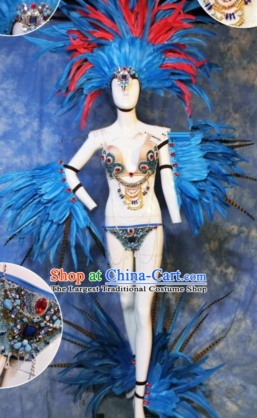 Halloween Cosplay Stage Show Blue Feather Props Catwalks Hair Accessories Brazilian Carnival Parade Samba Wings for Women