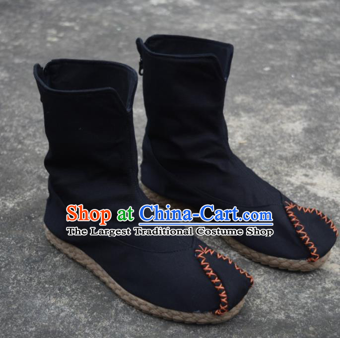 Chinese Traditional Black Boots Ancient Swordsman Shoes Embroidered Shoes for Men