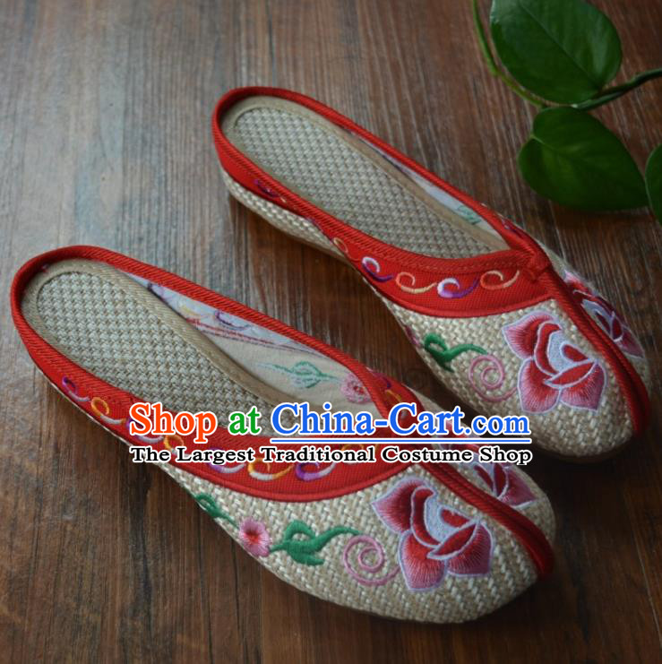 Chinese Traditional Hanfu Shoes Ancient Princess Shoes Embroidered Peony Slippers for Women