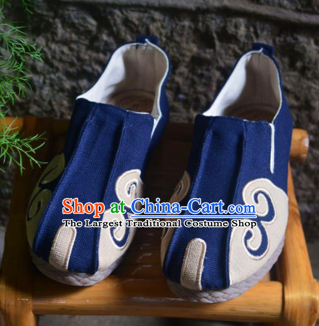 Chinese Traditional National Martial Arts Shoes Ancient Navy Linen Shoes Monk Shoes for Men