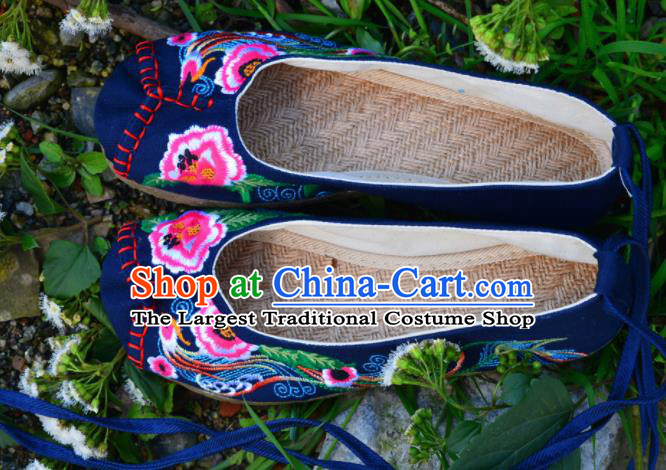 Chinese Traditional Embroidered Shoes Handmade Navy Hanfu Shoes Ancient Princess Shoes for Women