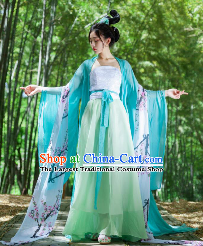 Traditional Chinese Tang Dynasty Palace Princess Green Hanfu Dress Ancient Drama Peri Goddess Costumes for Women