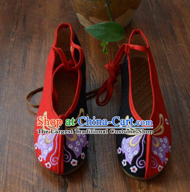 Chinese Traditional Hanfu Shoes Ancient Martial Arts Shoes Embroidered Butterfly Red Shoes for Women