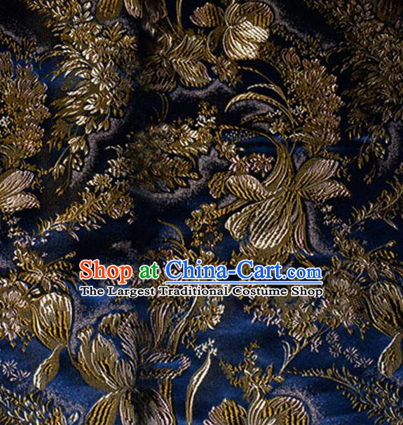 Asian Chinese Tang Suit Blue Brocade Material Traditional Pattern Design Satin Silk Fabric