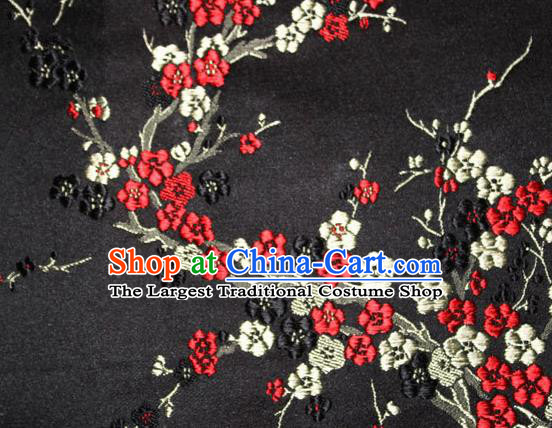 Asian Chinese Tang Suit Silk Fabric Black Brocade Traditional Plum Blossom Pattern Design Satin Material