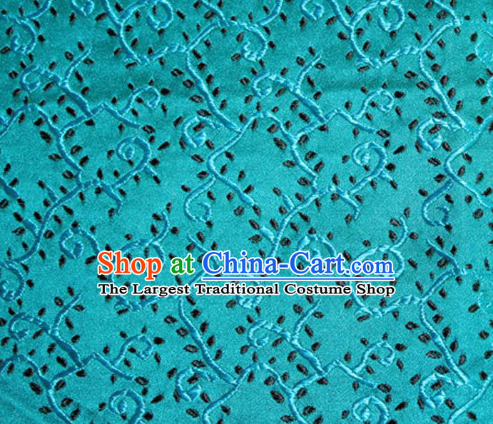 Asian Chinese Tang Suit Silk Fabric Brocade Traditional Pattern Design Blue Satin Material