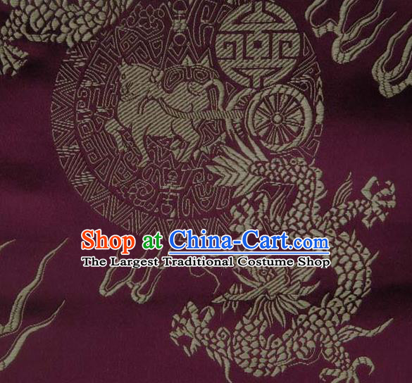 Asian Traditional Kylin Dragon Pattern Design Wine Red Satin Material Chinese Tang Suit Brocade Silk Fabric