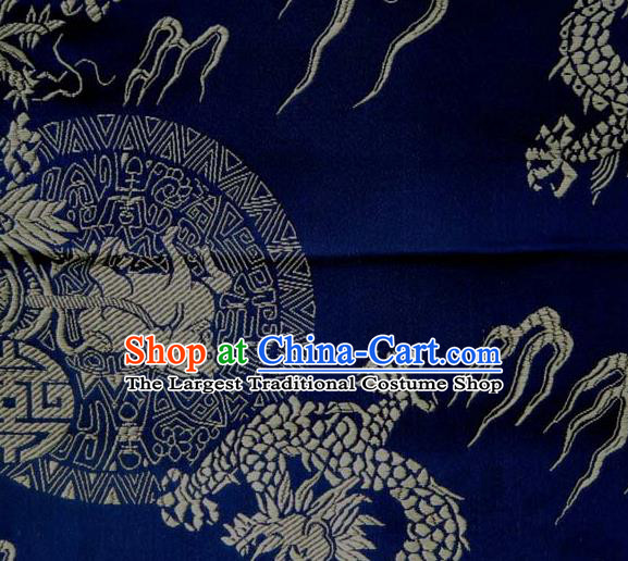 Asian Traditional Kylin Dragon Pattern Design Royalblue Satin Material Chinese Tang Suit Brocade Silk Fabric