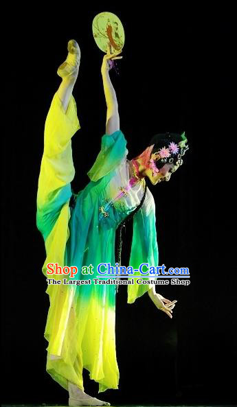 Chinese Traditional Group Dance Stage Performance Costumes Classical Dance Green Dress for Women