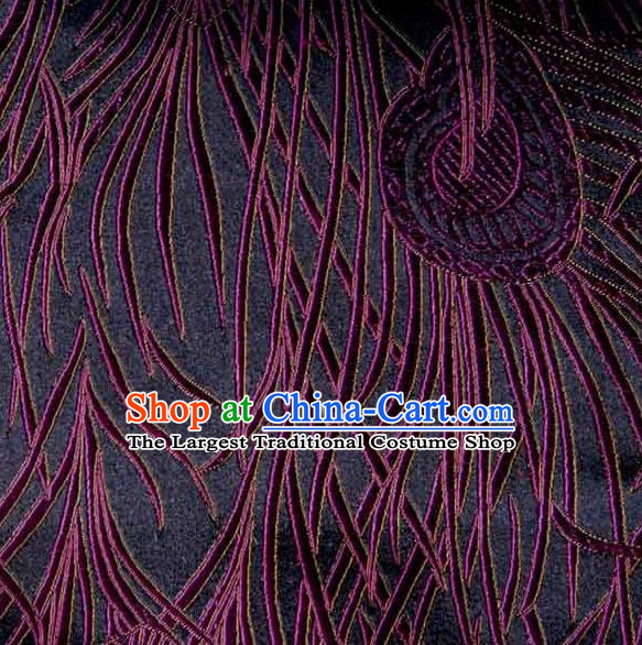 Asian Traditional Royal Feather Pattern Design Purple Satin Material Chinese Tang Suit Brocade Silk Fabric