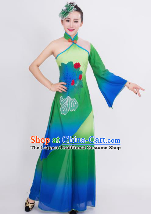 Chinese Traditional Classical Dance Costumes Stage Performance Lotus Dance Green Dress for Women