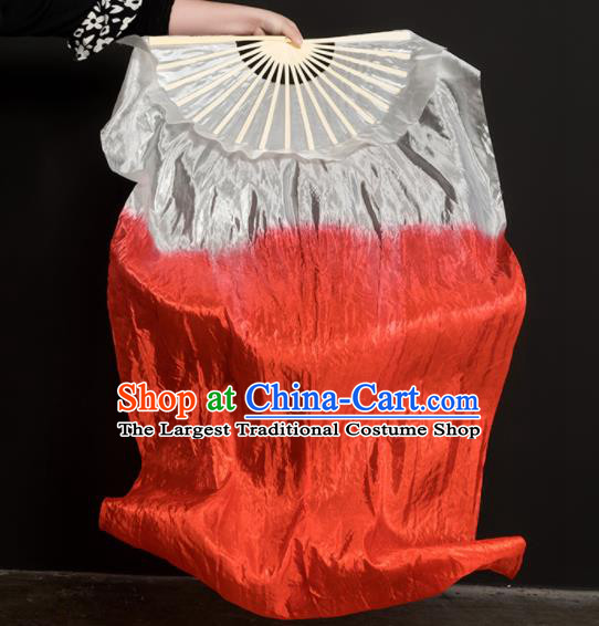 Chinese Traditional Folk Dance Props White and Red Ribbon Silk Fans Folding Fans Yangko Fan