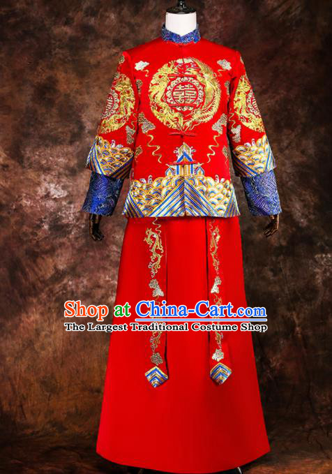 Chinese Traditional Wedding Costumes Ancient Bridegroom Tang Suit Red Gown for Men