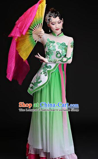 Chinese Traditional Classical Dance Costumes Umbrella Dance Group Dance Green Dress for Women