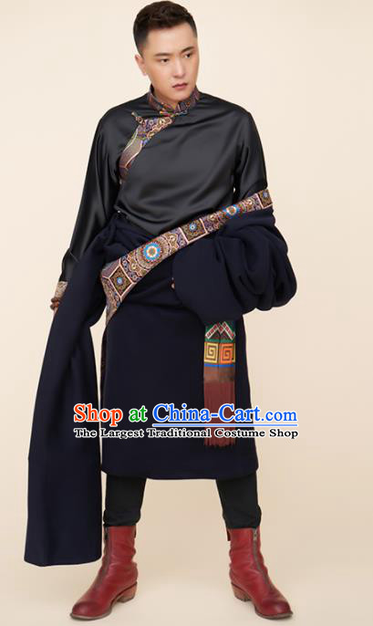 Traditional Chinese Zang Nationality Dance Costumes Tibetan Folk Dance Ethnic Clothing for Men