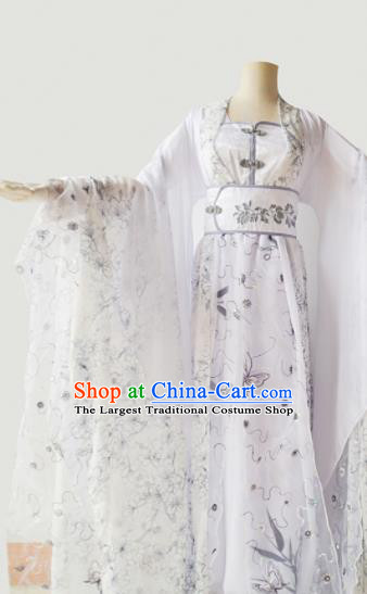 Traditional Chinese Tang Dynasty Aristocratic Lady Costumes Ancient Cosplay Princess White Hanfu Dress for Women