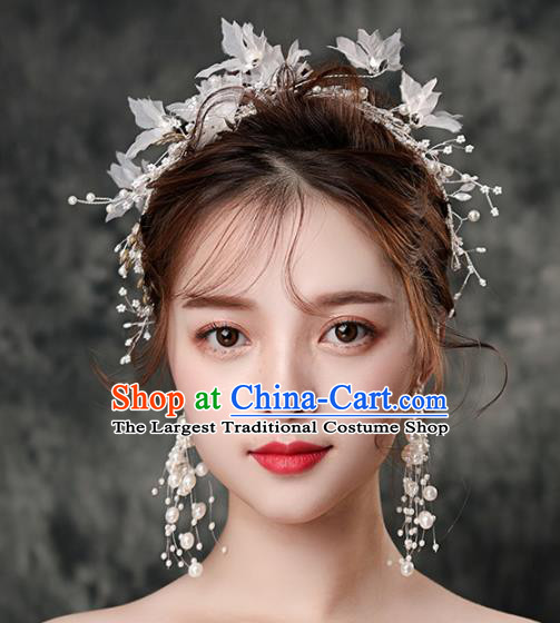 Top Grade Handmade Wedding Hair Accessories Bride White Silk Flowers Hair Clasp Headwear for Women