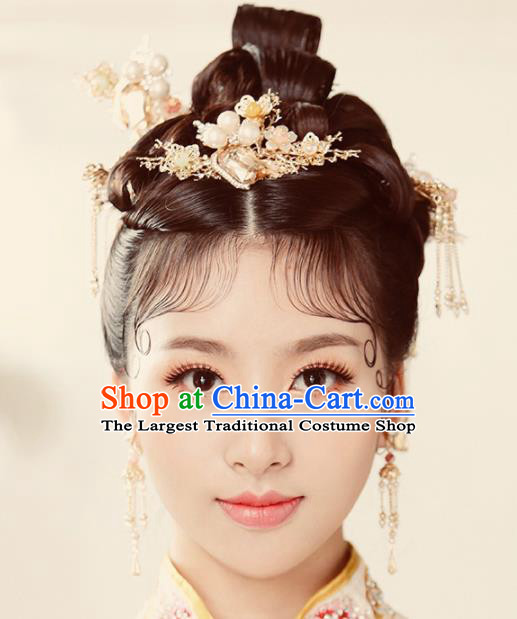 Chinese Ancient Wedding Hair Accessories Pearls Tassel Step Shake Bride Hairpins Headwear for Women