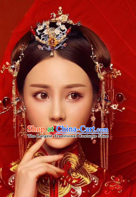 Chinese Ancient Bride Blueing Hair Crown Wedding Hair Accessories Palace Hairpins Headwear for Women