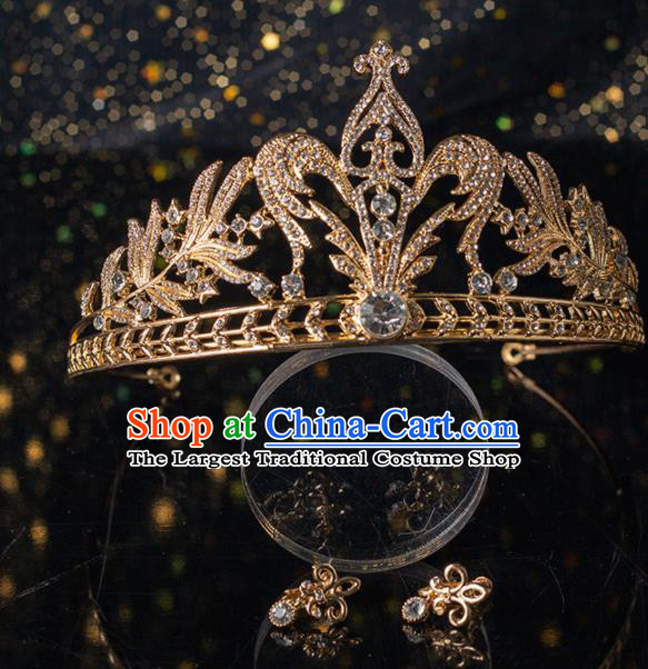 Top Grade Handmade Wedding Hair Accessories Bride Golden Crystal Royal Crown Headwear for Women