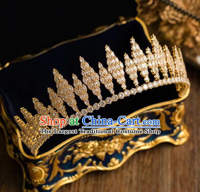 Top Grade Handmade Wedding Bride Hair Accessories Princess Golden Crystal Royal Crown Headwear for Women