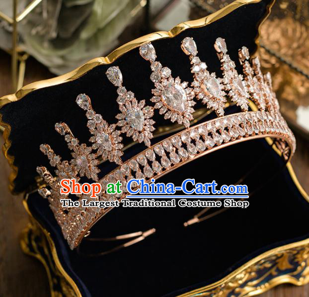 Top Grade Wedding Bride Hair Accessories Princess Handmade Champagne Crystal Royal Crown Headwear for Women