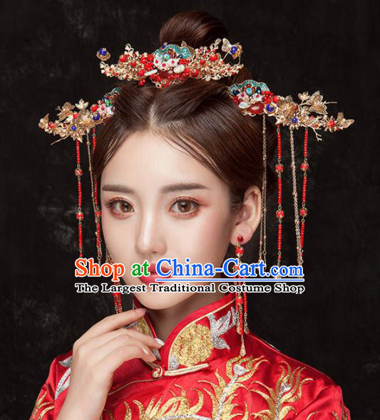 Chinese Ancient Palace Bride Hair Accessories Blueing Hair Comb Hairpins Headwear for Women