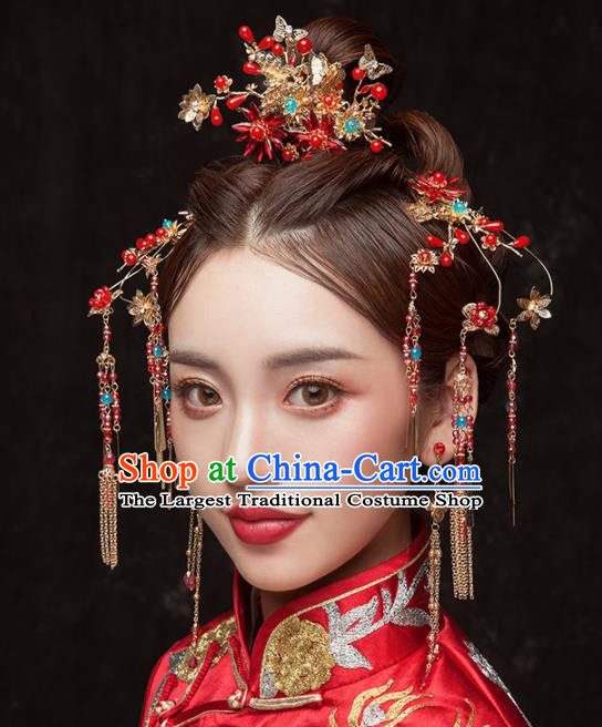 Chinese Ancient Palace Bride Hair Accessories Tassel Hair Clips Hairpins Headwear for Women