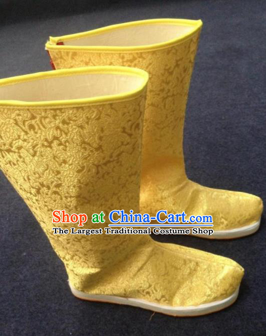 Chinese Traditional Shoes Ancient Emperor Beijing Opera Golden Boots Hanfu Satin Boots for Men