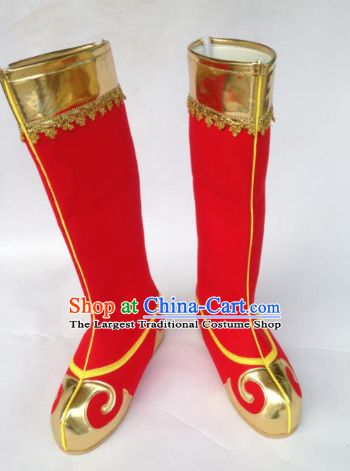 Chinese Traditional Shoes Beijing Opera Handsome Monkey King Shoes Ancient Red Boots for Men