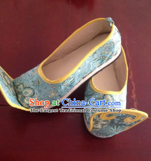 Traditional Chinese Wedding Shoes Ancient Princess Shoes Blue Embroidered Shoes for Women