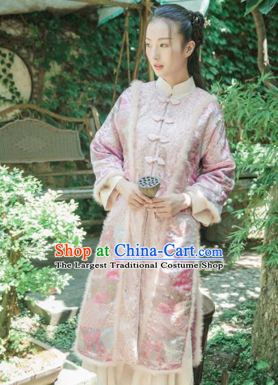 Chinese Traditional Costumes National Upper Outer Garment Pink Silk Qipao Coat for Women