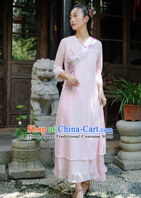 Chinese Traditional Costumes National Pink Qipao Dress Classical Cheongsam for Women