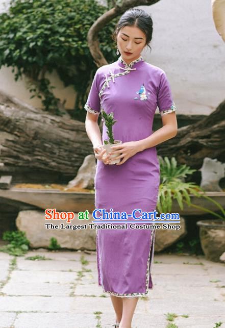 Chinese Traditional Costumes National Purple Qipao Dress Tang Suit Cheongsam for Women