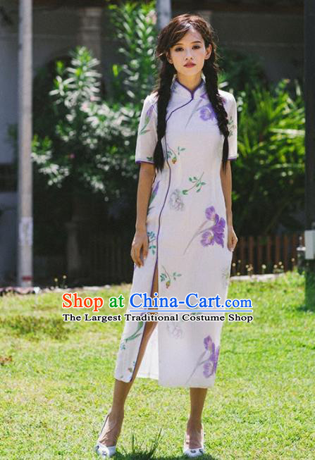 Chinese National Costumes Printing Qipao Dress Traditional Tang Suit Cheongsam for Women