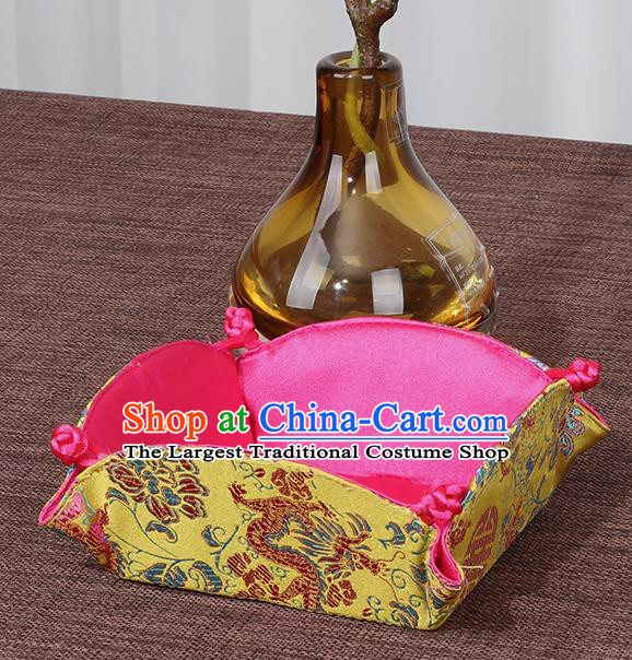 Chinese Traditional Household Accessories Classical Dragon Pattern Yellow Brocade Storage Box Candy Tray