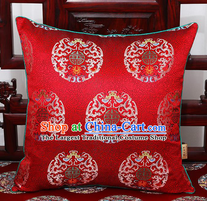 Chinese Classical Household Ornament Traditional Wine Red Brocade Back Cushion Cover