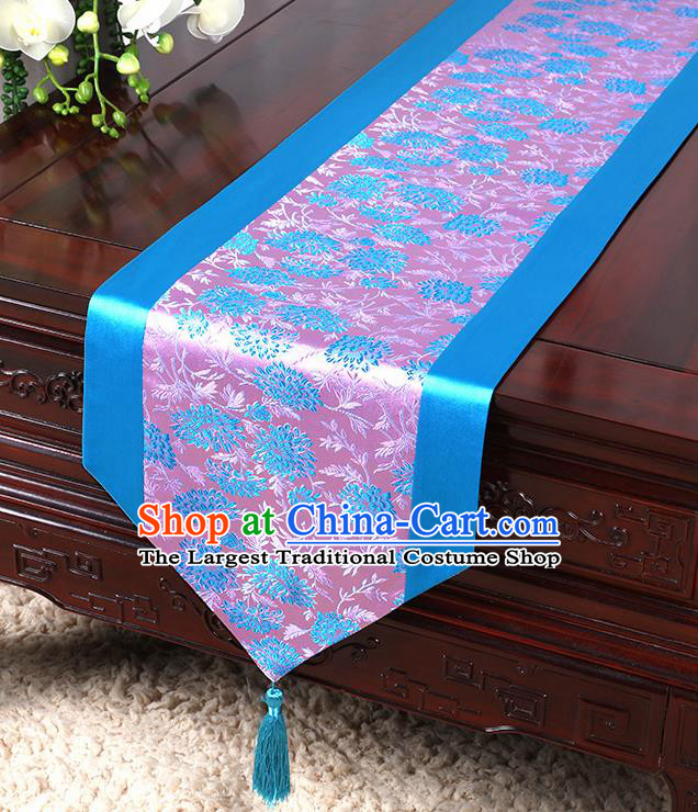 Chinese Traditional Table Cloth Classical Handmade Household Ornament Blue Brocade Table Flag